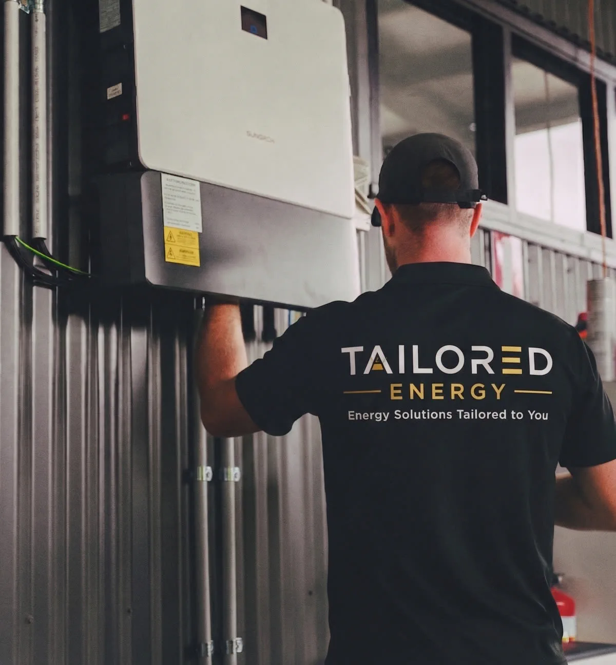 Tailored Energy technician working on a solar inverter installation in Auckland